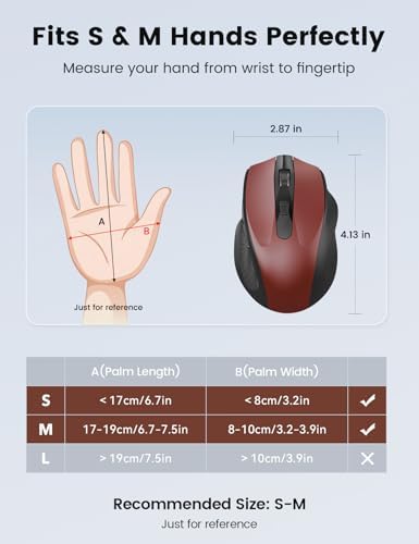 Red Wireless Mouse for Laptop, Quiet Cordless Computer Mice for Office