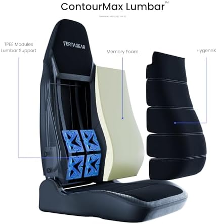 VERTAGEAR PL6800 Ergonomic Big & Tall Gaming Chair Featuring ContourMax Lumbar & VertaAir Seat Systems - Carbon Black