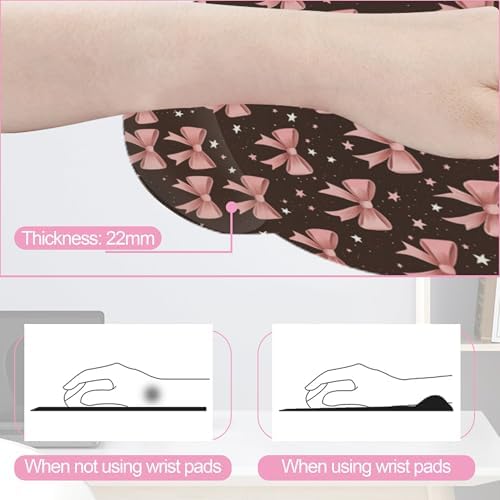 Cute Pink Bows Keyboard Wrist Rest Pad Mouse Pad Set,Ergonomic Mousepad Wrist Support Memory Foam Desk Pad for Gaming Office,Non-Slip Rubber Base Easy Typing for Home Office Computers