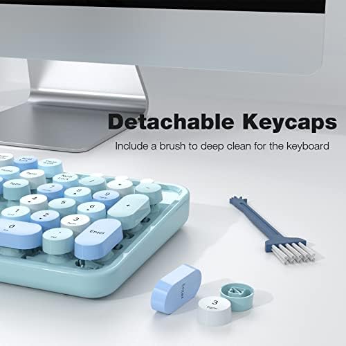 MOFII Wireless Keyboard and Mouse Combo, Retro Keyboard with Round Keycaps, 2.4GHz Dropout-Free Connection, Cute Wireless Mouse for PC/Laptop/Mac/Windows XP/7/8/10 (Blue-Colorful)