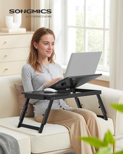 SONGMICS Bed Laptop Desk, Folding Bed Table Adjustable Angle and Height