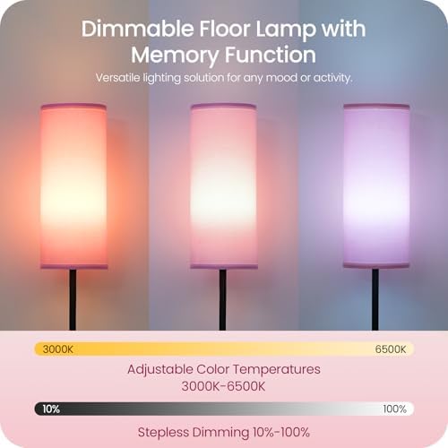 2 Pack Dimmable Pink Floor Lamps for Living Room with 2 Remotes and Foot Switch, Corner Floor Lamp, 64.4'' Standing Tall Lamp, 10W 900LM Bulb Included, 3000K-6500K, Linen Shade, FCC Listed P06LDP205W1