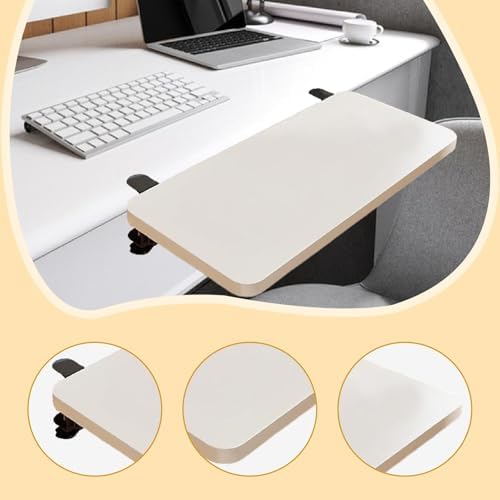 Desk Extension Board Wrist Support, Easy Installation, Table Mount, Clamp Type, Desk Extension Tray, Armrest, Extended Keyboard Tray, White