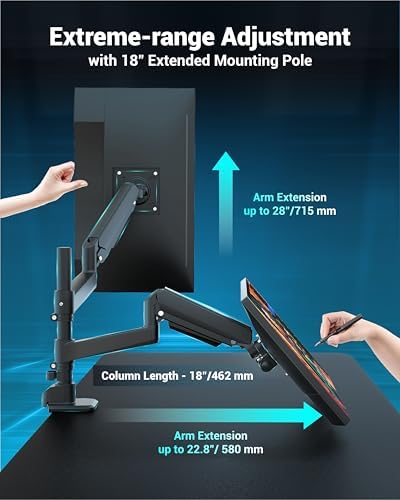 Ergounion Dual Monitor Arm for 13-49 Inch Ultrawide Screens, Heavy Duty Monitor Mount for 2 Monitors up to 44lbs, Full Motion Vertical Stacked Dual Monitor Arm Desk Mount, 75/100mm VESA Mount, Black