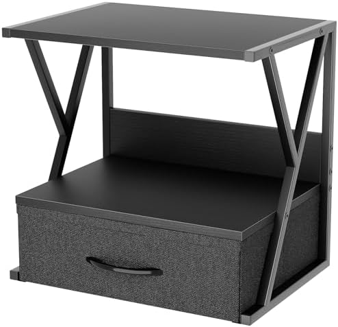 aboxoo Printer Stand for Desk with Storage Drawer, 2 Tier Desktop Or Under Desk Shelf, Multi-Purpose Desks Organizer for Home Office, fit Fax Machine/3D Printer/Scanner, Black
