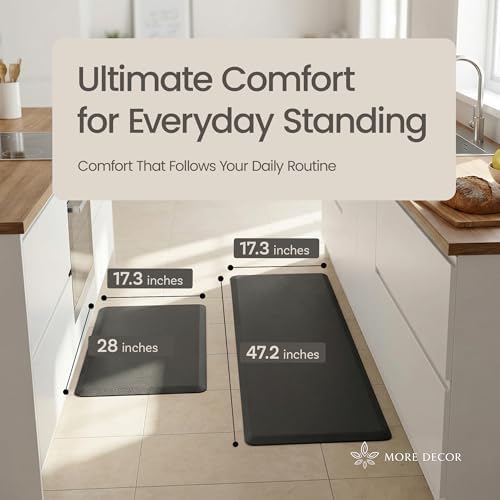 Anti Fatigue Kitchen Mats for Floor | Padded Kitchen Rugs | Non Slip, Cushioned Standing Desk Mat | Waterproof Floor Mat | 17.3" x 28" x 0.47" & 17.3" x 47.2" x 0.47", Black, 2-Pack | More Décor