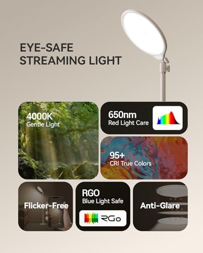 TELESIN Eye Safe Desk Ring Light for Zoom Meeting, 10.5" Full-Screen Desktop Light Lamps with Stand for Home Office, 9 Brightness 3000-6000K LED Light for Video Conference, Laptop, Live Stream, TikTok