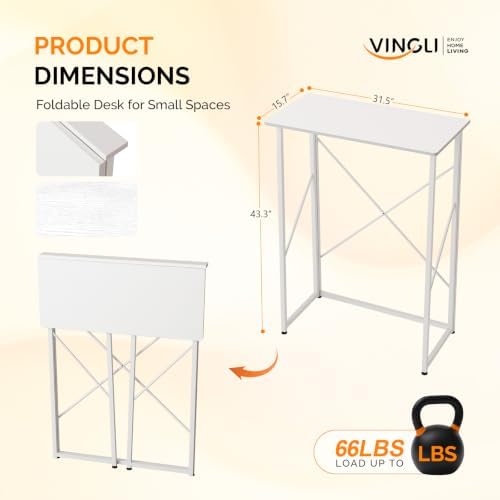 VINGLI 31.5" Folding Desk for Small Spaces, Standing Laptop Desk, White