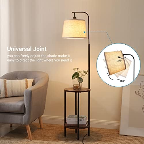 DEWENWILS Floor Lamp with Table, Wooden Nightstand, Farmhouse