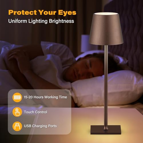 CHLORANTHUS 2 Pack Cordless Table Lamps, 3 Colors Stepless Dimming, 5000mAh Rechargeable Battery LED Desk Lamp for Bedroom/Couple Dinner/Desk/Cafe/Dining Room/Terrace