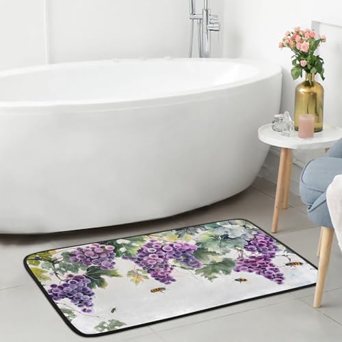 Kitchen Mats, Watercolor Bee Grapes Kitchen Rugs, Cushioned Anti Fatigue Kitchen Mats, Non-Slip Standing Desk Mat, Absorbent Kitchen Rug for Floor, Kitchen, Office, Sink, 20"×39"
