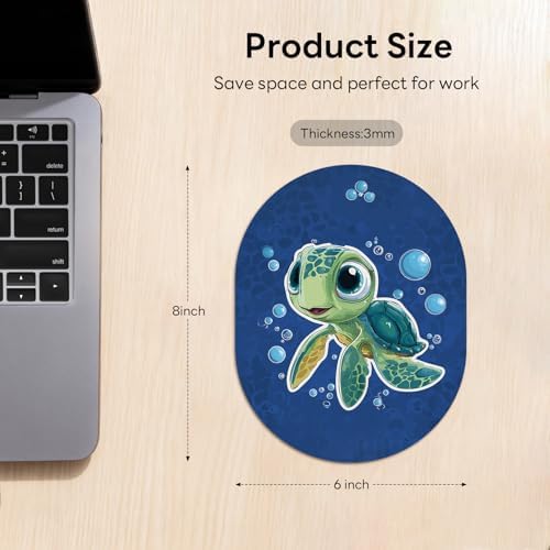 Oval Mouse Pad 6x8in Non-Slip for Laptop,Cartoon Turtle