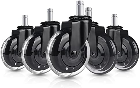 Hirate 3" Office Chair Caster Wheel 5 Pack Universal Fit 7/16" x 7/8"