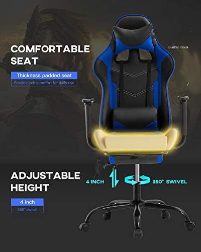 Ergonomic Gaming Chair PU Leather Massage Gaming Chair with Footrest/Armrest/Lumbar Support for Adults Gaming Work Study Racing Style Computer Chairs Big and Tall Gaming Chair