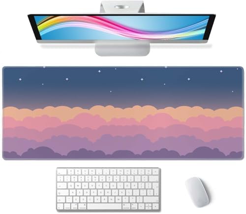 Gaming Mouse Pad Large,Cute Clouds Purple Mouse Pad Gaming Mouse Mat Desk Pad,31.5 x 11.8 Desk Mat Mouse Pads for Desk,Extended Keyboard Mousepad with Non-Slip Base and Stitched Edge