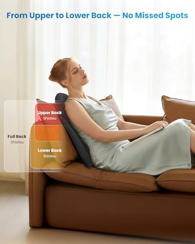COMFIER 2026 Upgrade Ultra-Slim Heated Back Massager for Chair,Up–Down Moving 10 Massage Nodes,Deep Tissue Shiatsu Back Massager with Heat,Upper/Lower/Full Back Relief,Gift for Women & Men