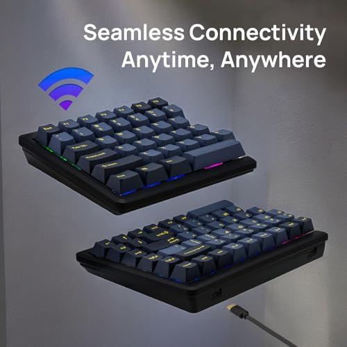 BAROCCOMiSTEL MD770 RGB BT5.0 Glaze Blue TKL Ergonomic Mechanical Keyboard, 75% Split Layout, Cherry MX, PBT DoubleShot Keycap, Mac/Windows OS Compatible (Cherry Red)