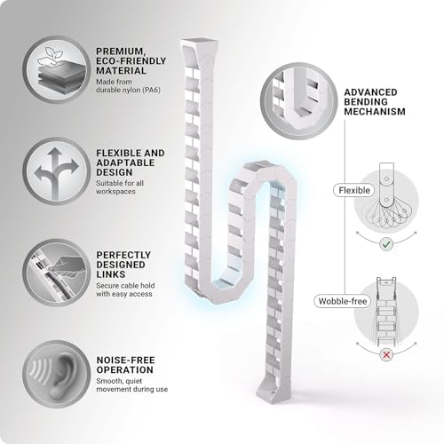 Ultimate Setup Under Desk Cable Management Vertebrae - Perfect for Sit Stand Desk - White, 133 cm