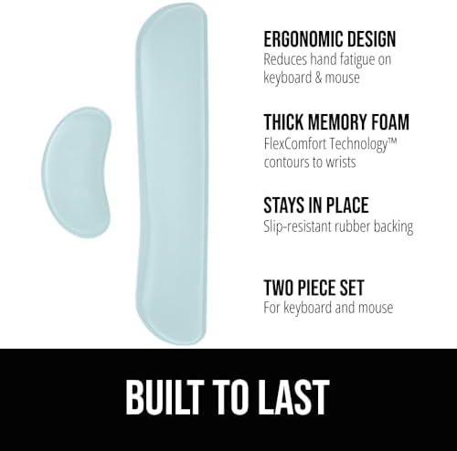GORILLA GRIP Memory Foam Wrist Rest for Computer Keyboard, 2 Piece Sky Blue