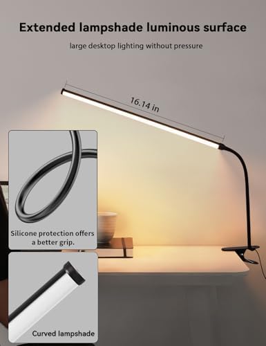 2 Pack LED Desk Lamp with Clamp, Dimmable Clip on Light for College Dorm Room, Eye-Friendly Reading Study Lamp for Students, Flexible Gooseneck Bedside Light, Home Office Desk Lights Bedroom