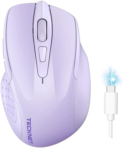 TECKNET Wireless Mouse, BT 5.0/2.4G, Rechargeable 6-DPI Silent, Lavender