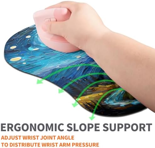 Ergonomic Joint Wrist Support Mouse Pad with Memory Foam Cushion Massage Bump, Carpal Tunnel Pain Relief Mousepad Slope Design for Wrist Rest, 11.8x7.9 in, Starry Night