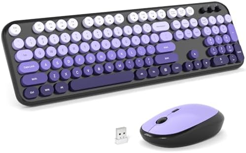 MOFII Wireless Keyboard and Mouse Combo, Full Size 2.4G Retro Round Computer Keyboard and Mouse Set, Plug and Play, for Windows, Computer, Desktop, PC, Notebook - (Black Purple Gradient)