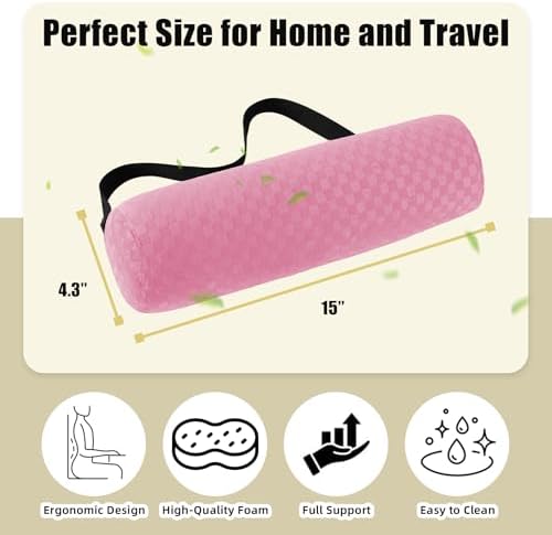 Lumbar Roll Pillow for Lower Back Support, Foam Cushion,Pink, 15 * 4.3''
