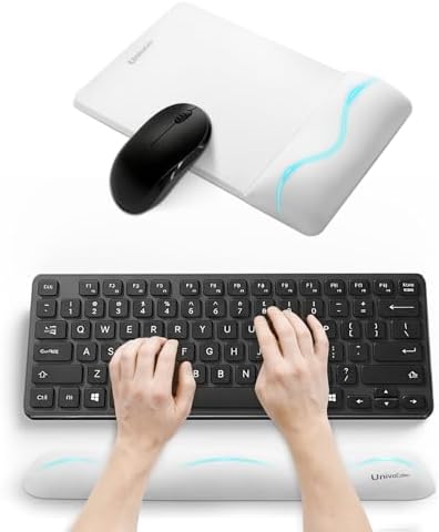 univo colors Mini Size Mouse Pad with Wrist Rest & M-Size Keyboard Wrist Rest Set,Premium PU Material,Low-Rebound Cushion,Ergonomic Design,Smooth Mouse Control with Hard Plate,Reduces Fatigue,White