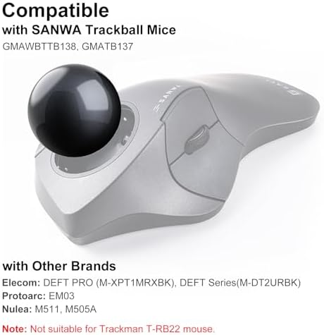 SANWA Trackball 44mm/1.73in, Replacement Ball GMAWBTTB138N/GMATB137, ELECOM DEFT/DEFT PRO, and Other Compatible Trackball Mouse, Glossy Black