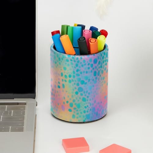 Leather Pen Holder for Desk, Leopard Print Pencil Cup Pen Organizer Makeup Brush Holder for Office Home Kids Countertop Desk Accessory Storage