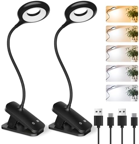 CUHIOY 2Pack Rechargeable Clip on Reading Light for Bed Headboard, Black