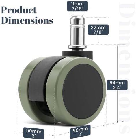 Mellewell 2" Office Chair Wheels, Caster Replacement, Gray Green, 5 PCS