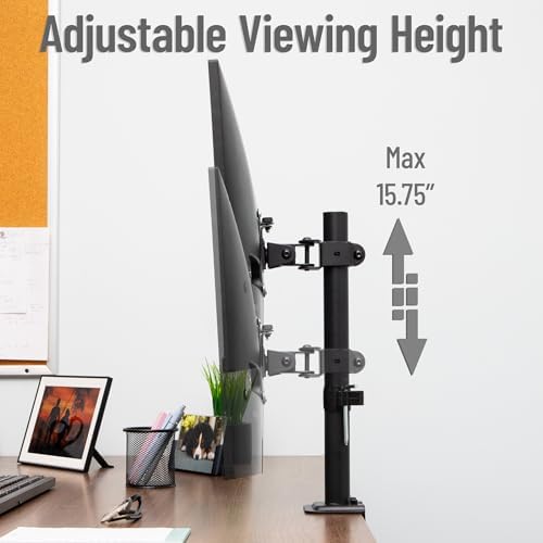 Mind Reader Single Monitor Desk Mount for 13"-32" Screens, VESA 75x75/100x100, 180° Rotation, ±90° Swivel, ±45° Tilt, 17.6 lb Load Capacity, Cable Management, Quick Release, Black
