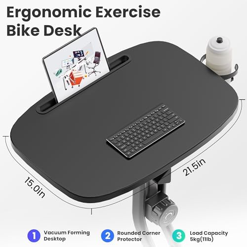 WALKINGDESK Exercise Bike Desk - Adjustable Pedal Desk with Foldable Design, Quiet 8-Level Magnetic Resistance, Laptop Tray, iPad Holder & Cup Holder for Home Office Workstation