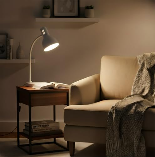 AFORTLO LED Desk Lamp,3 Color Temperature Changeable Table Lamp,Flexible Gooseneck Eye-Caring Book Reading Light for Home Office, Study, Nightlight with Bulb (White)