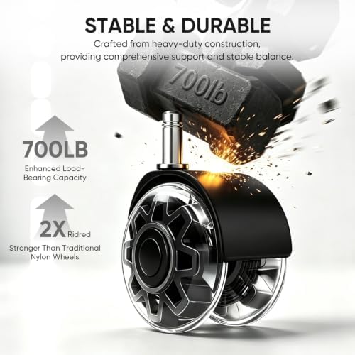 2 Inch Office Chair Wheels Set of 5,Smooth Quiet Roll,Heavy Duty Replacement Casters for Hardwood Floor & Carpet, Non-Marking PU Wheels (Black 5 Pack)
