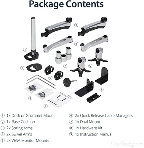 StarTech Desk Mount Dual Monitor Arm 30in, Articulating, Silver (ARMDUAL30)