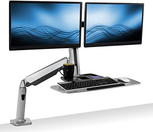 Mount-It! Dual Monitor Arm Desk Mount Sit-Stand Workstation, Clamp Base