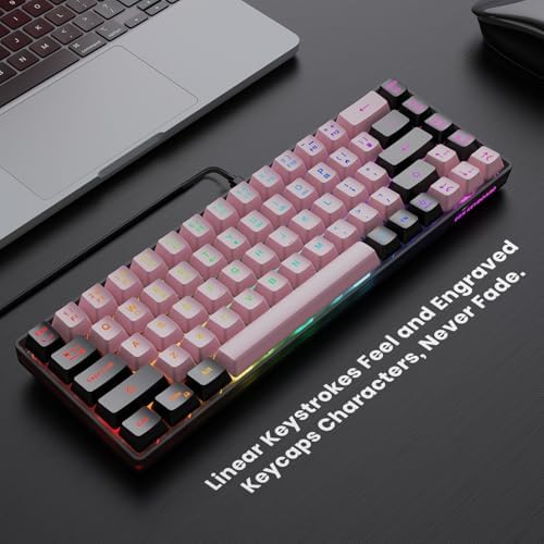 GEODMAER 65% Wired Gaming Keyboard, LED Backlit, Ultra-Compact Anti-Ghosting No-Conflict 68 Keys Membrane Gaming Wired Keyboard for PC Laptop Windows Gamer(Pink-Black)