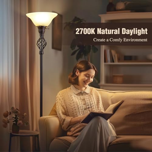 GyroVu Torchiere Floor Lamp for Living Room, LED Standing Reading Light