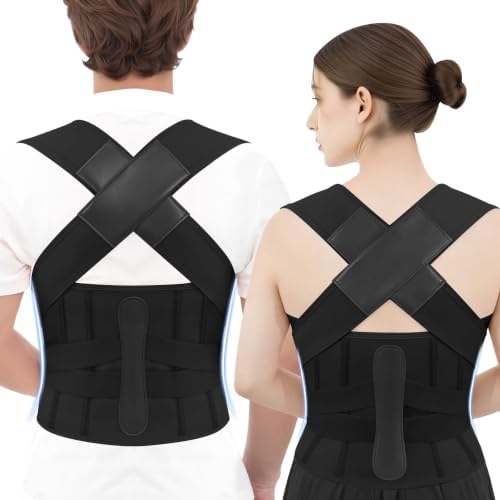 Posture Corrector for Women and Men, Back Brace with Lumbar Support Panel and Adjustable Shoulder Support, Full Back Support Posture Trainer, Back Straightener for Upper Back, Lower Back Support, Rounded Shoulders, Slouching, Hunchback Corrector (Black...