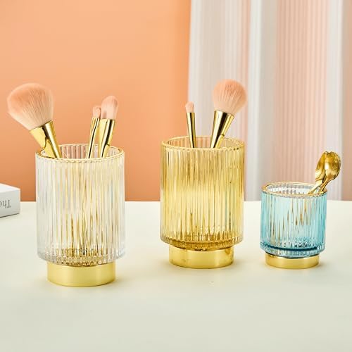 Makeup Brush Holder Organizer,Toothbrush Holders,Desk Pen Pencil Holder,Multifunctional Vintage Glass Brush Cup（L/White/A3-9-US）