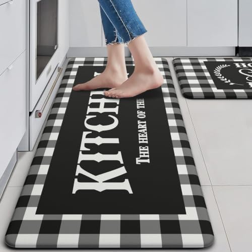 MAYHMYO Black White Checkered Kitchen Mats for Floor,Anti Fatigue Cushioned