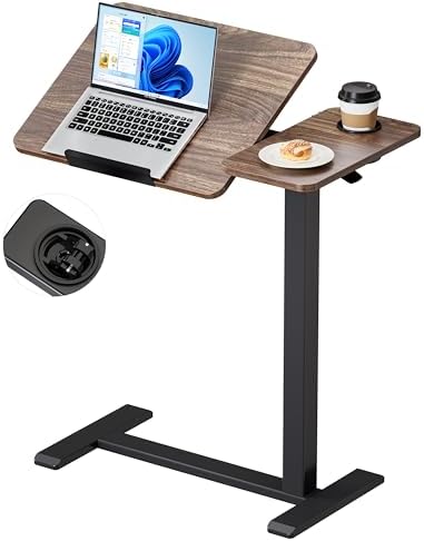 BZIUM Overbed Bedside Table with Hidden Wheels, Adjustable Medical Tilt Top Hospital Bed Table Over The Bed, Rolling Desk Mobile Standing Desk (31.5x15.8, Walnut)