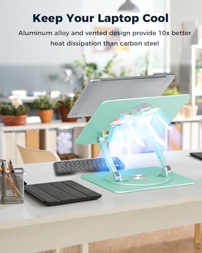Aoviho 360° Rotating Laptop Stand for Desk | Adjustable, Foldable, Portable Aluminum Ergonomic Riser | Compatible with MacBook, Dell, HP & All Laptops 10-16 inch | Mint Green