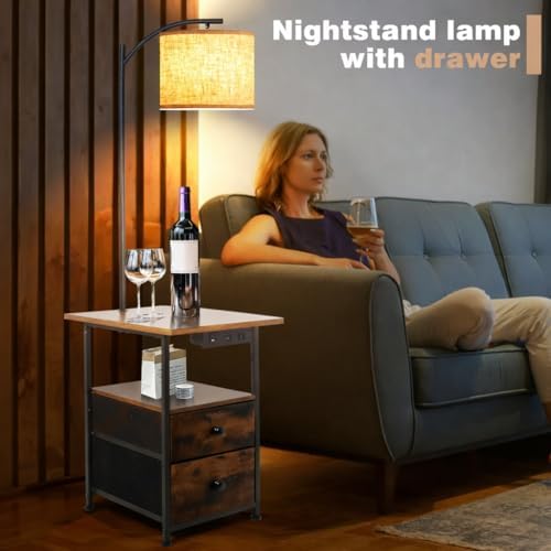 PESRAE Floor Lamp with Table & 2 Drawers, End Table with Lamp