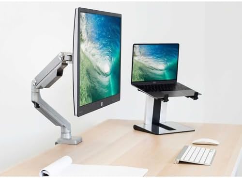 Mount-It! Single Monitor Arm Desk Mount, Mechanical Spring Height Adjustable Monitor Stand for 13–32 Inch Screens up to 17.6 lbs, VESA 75x75 & 100x100, C-Clamp & Grommet