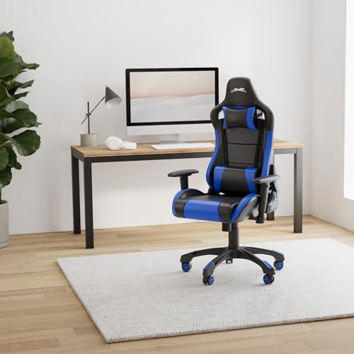 Leopard Gaming Chair, High Back PU Leather with Armrest (Black/Blue)