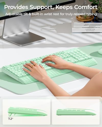 seenda Wireless Bluetooth Ergonomic Keyboard Mouse Combo, Full Size, Green